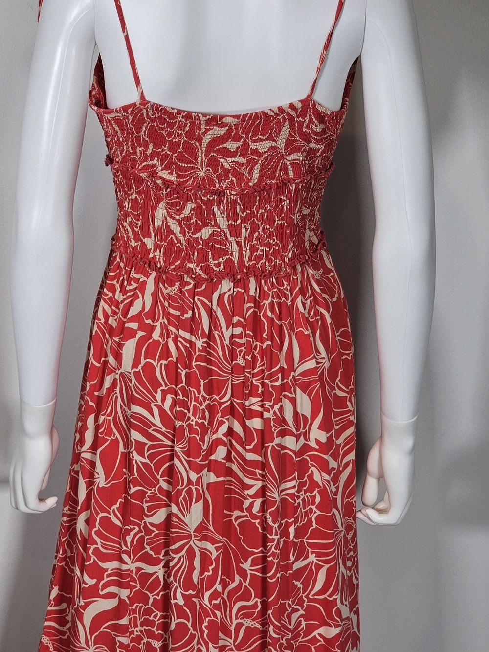 Patrons of Peace Red Pink Floral Tie-Shoulder Maxi Dress with Cream Print Sz S - Picture 7 of 10